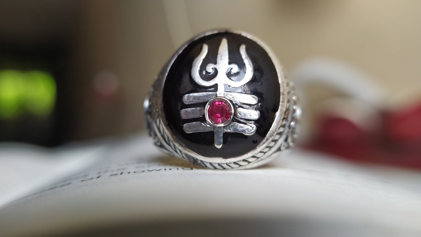 Trisula Ring with Tamil OM Trident Ring