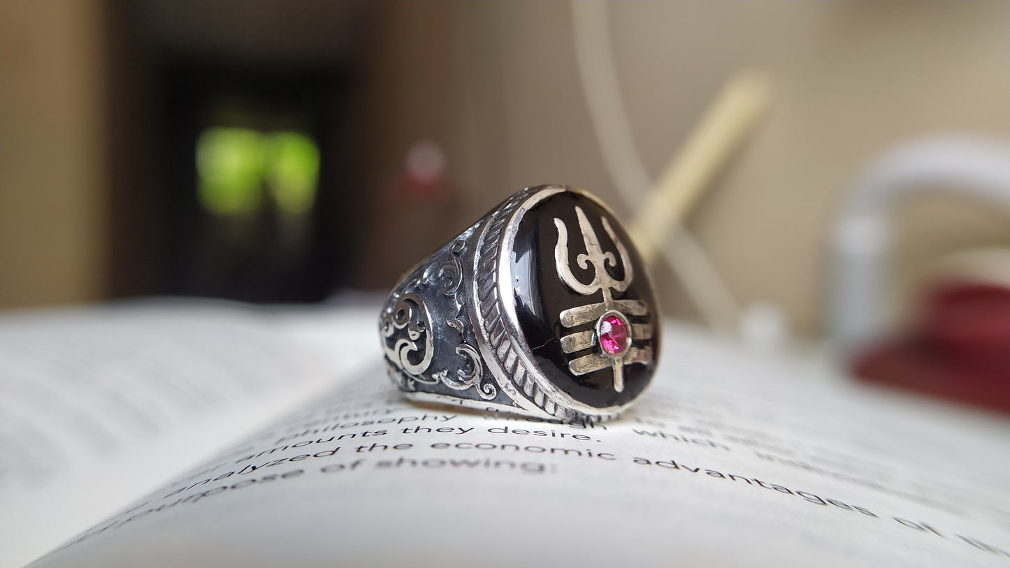Trisula Ring with Tamil OM Trident Ring