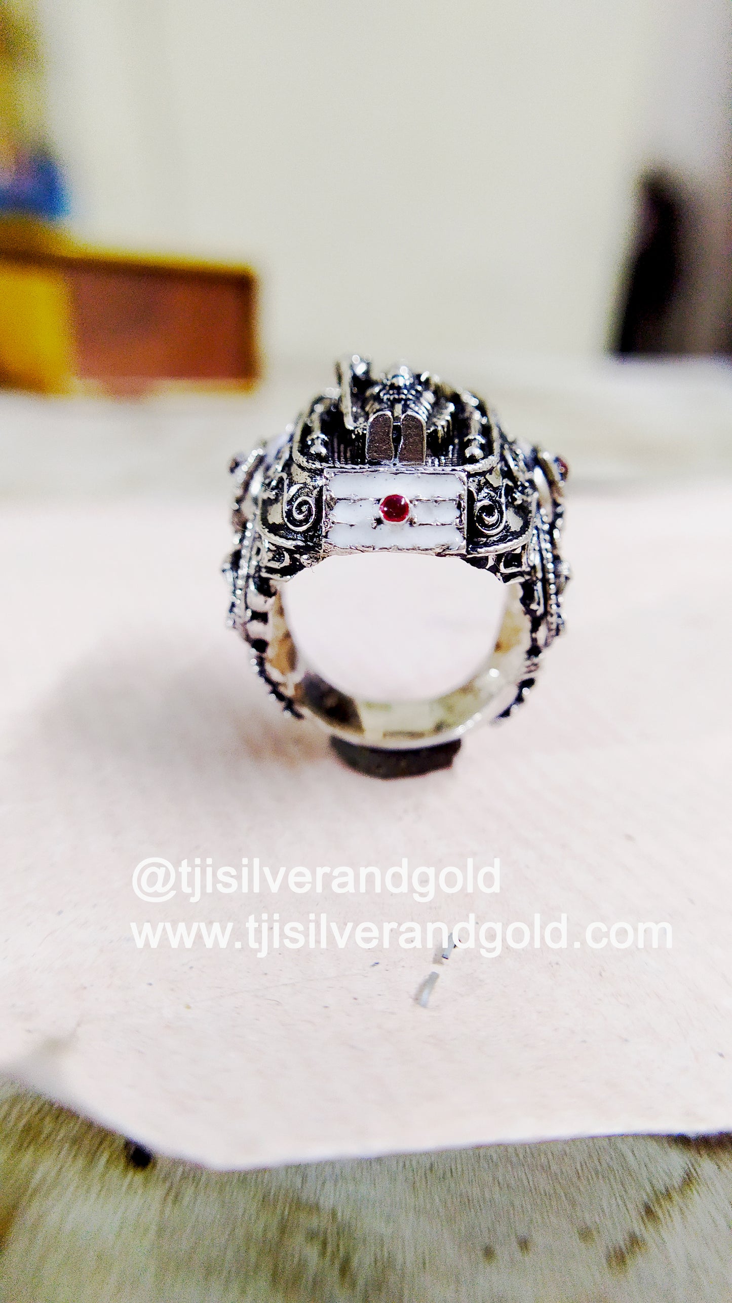 Murugar Ring|MediumSizeSize| with high octane antique finish sterling silver 925 with enamel